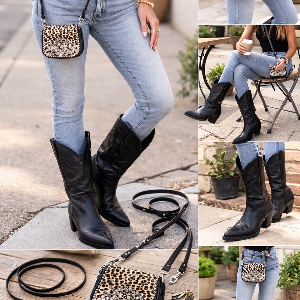 Kippy leopard calfhair mini leather crossbody/Austrisn Crystal & Jet